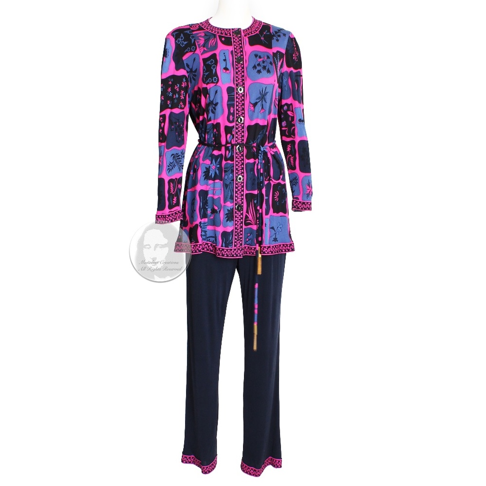 Averardo Bessi Suit Top Pants Belt 3pc Silk Jersey Floral Print Size 44 Rare 90s